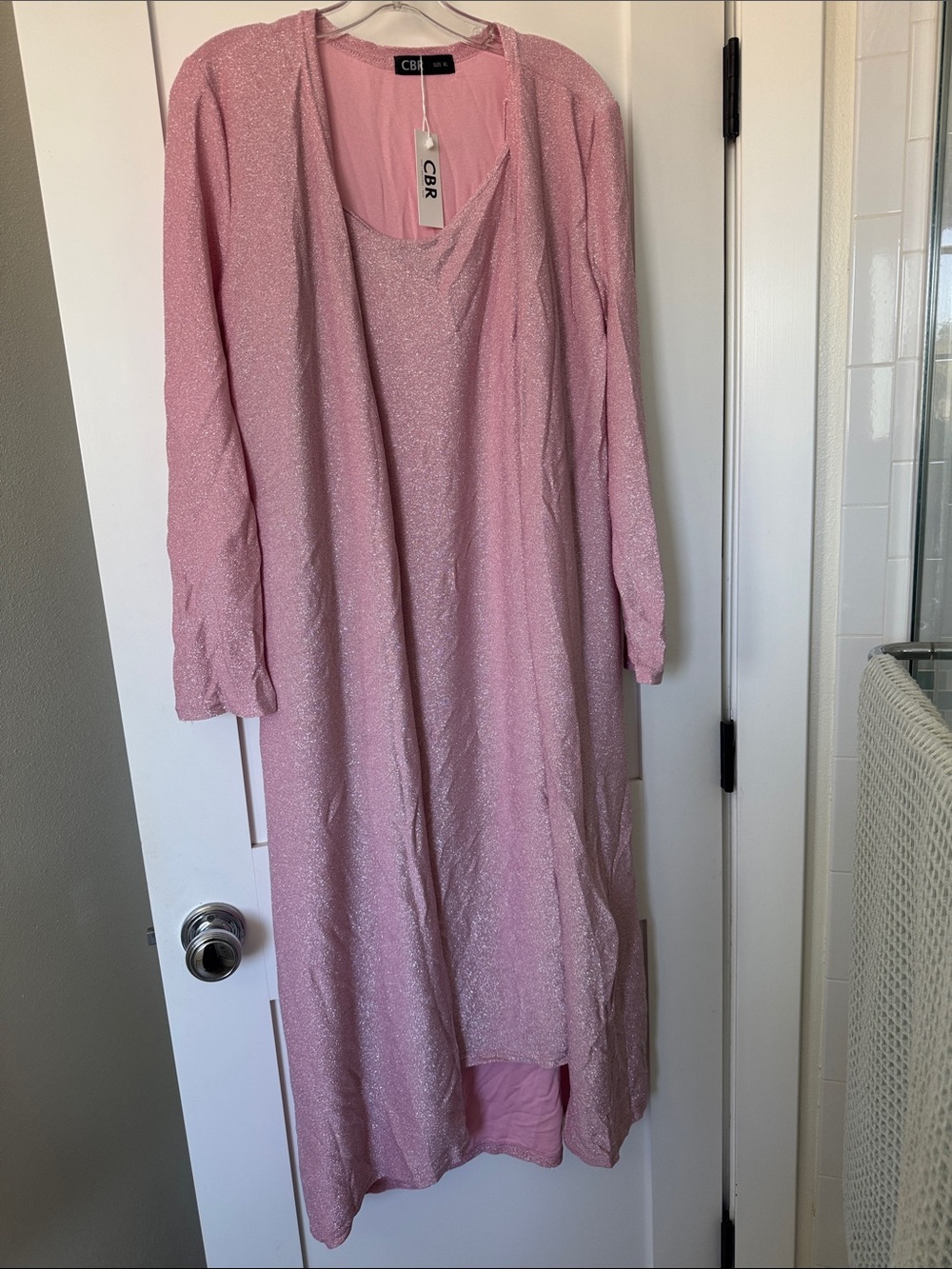 CBR Sparkle Pink Slip Dress with Matching Long-Sleeved Duster